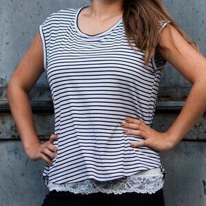 Elle Striped Shirt, Black and Cream